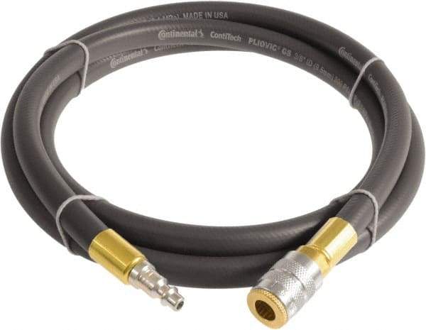 Continental ContiTech - 3/8" ID x 0.6" OD 10' Long Multipurpose Air Hose - Industrial Interchange Safety Coupler x Male Plug Ends, 300 Working psi, -10 to 158°F, 1/4" Fitting, Gray - Apex Tool & Supply