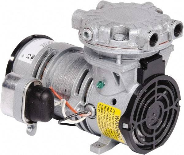 Gast - 1/6 hp, 0.8 CFM, 100 Max psi Piston Vacuum & Compressor Pump - 26 Hg/In, 110/115-1 Volt, 7.98" Long x 5.71" Wide x 5.97" High - Apex Tool & Supply