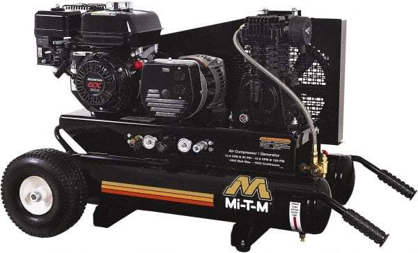 MI-T-M - 6.5 hp, 10.9 CFM, 125 Max psi, Air Compressor/Generator Combo Unit Portable Fuel Air Compressor - Honda GX200 OHV Engine, 12.4 CFM - Apex Tool & Supply
