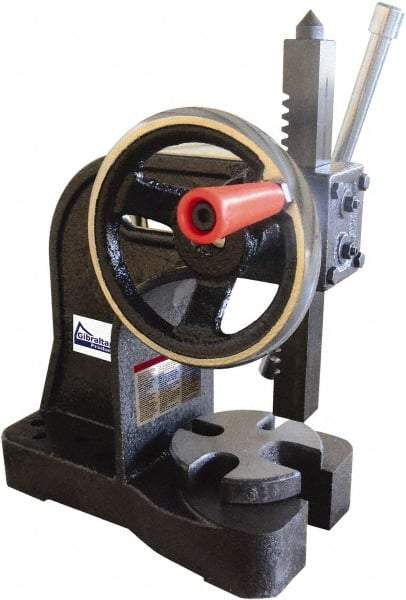 Gibraltar - 1" Ram, 4" Throat Depth, 1 Ton Manual Arbor Press - 6" Max Work Height x 7" Max Work Width, Single Leverage, 20:1 Leverage Ratio, 4-1/4" Base Width x 5-3/4" Base Depth - Apex Tool & Supply
