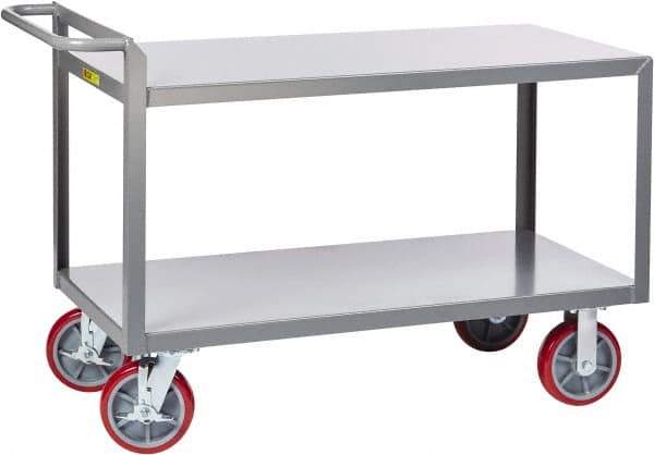 Little Giant - 3,600 Lb Capacity, 30" Wide x 54" Long x 36" High Shelf Cart - 2 Shelf, Steel, 2 Rigid/2 Swivel Casters - Apex Tool & Supply