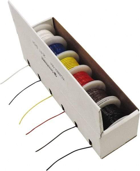 Made in USA - 26 AWG, 1 Strand, 25' OAL, Tinned Copper Hook Up Wire - Black, White, Red, Green, Blue & Yellow PVC Jacket - Apex Tool & Supply