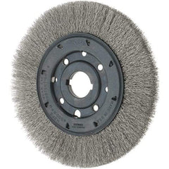 Osborn - 8" OD, 1-1/4" Arbor Hole, Crimped Stainless Steel Wheel Brush - 3/4" Face Width, 1-1/2" Trim Length, 0.01" Filament Diam, 4,500 RPM - Apex Tool & Supply