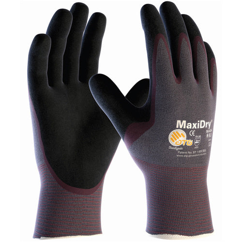 ‎56-424/S Seamless Knits General Duty - MaxiDry - Gry. Nylon Shell - Prpl./ Black Nitrile Non-Slip Palm Coat - Exact Industrial Supply