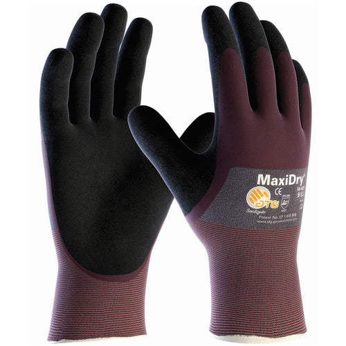 ‎56-425/S Seamless Knits General Duty - MaxiDry - Gry. Nylon Shell - Prpl./ Black Nitrile Non-Slip 3/4 Coat - Exact Industrial Supply