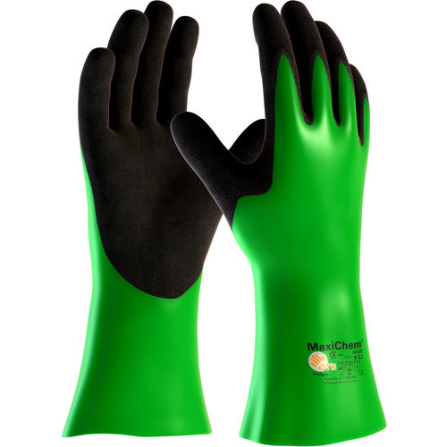 ‎56-635/XXL Coated Supported Gloves - MaxiChem - Nylon/Lycra Liner - Green/ Black Nitrile Blnd - Full Coat - 14 In. - Exact Industrial Supply