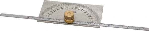 SPI - 0 to 6 Inch Rule Measurement Range, 0 to 180° Angle Measurement Range, Rectangle Head Protractor and Depth Gage - 1° Angle Graduation, 3-3/8 Inch Head Length, 2 Inch Head Width, 1/4 Inch Wide Rule, 1/32 Inch Rule Graduation - Apex Tool & Supply