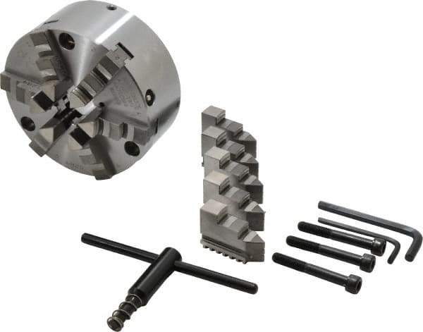Buck Chuck Company - 6 Jaws, 6" Diam, Self Centering Manual Lathe Chuck - Front Mount, Adjustable, 3,450 Max RPM, 1.78" Through Hole Diam, Forged Steel - Apex Tool & Supply
