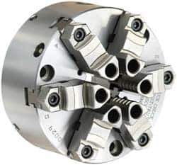 Buck Chuck Company - 6 Jaws, 12" Diam, Self Centering Manual Lathe Chuck - Front Mount, Adjustable, Reversible, 1,725 Max RPM, 4.14" Through Hole Diam, Forged Steel - Apex Tool & Supply