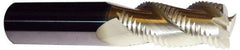 ProMax - 1/4" Diam, Coarse Pitch, 3/4" LOC, 3 Flute Solid Carbide 0.04-0.05" Corner Radius Roughing End Mill - ZrN Finish, 2-1/2" OAL, 1/4" Shank Diam, Single End, Centercutting, 40° Helix - Apex Tool & Supply