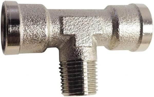 Legris - 1/4 Male Thread x 1/4 Female Thread, Nickel Plated Brass Industrial Pipe Male Branch Tee - MBSPT x FBSPP, 870 psi - Apex Tool & Supply