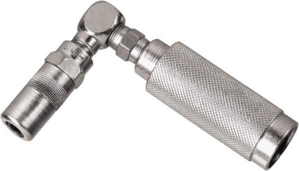 DeWALT - 10,000 Operating psi, Nickel Plated Aluminum Body/Brass Nozzle 90° Angle Adapter Grease Gun Coupler - NPT Thread - Apex Tool & Supply