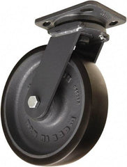 Hamilton - 8" Diam x 2" Wide x 9-1/2" OAH Top Plate Mount Swivel Caster - Polyurethane Mold onto Cast Iron Center, 1,950 Lb Capacity, Sealed Precision Ball Bearing, 4 x 5" Plate - Apex Tool & Supply
