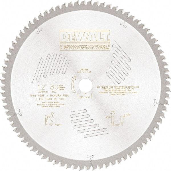 DeWALT - 12" Diam, 1" Arbor Hole Diam, 80 Tooth Wet & Dry Cut Saw Blade - High Speed Steel, Crosscut Action, Standard Round Arbor - Apex Tool & Supply
