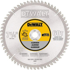 DeWALT - 7-1/4" Diam, 5/8" Arbor Hole Diam, 60 Tooth Wet & Dry Cut Saw Blade - High Speed Steel, Crosscut Action, Standard Round Arbor - Apex Tool & Supply