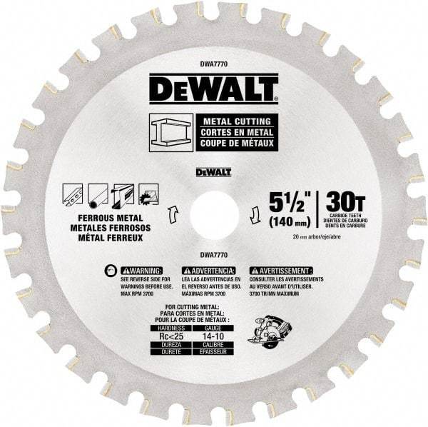 DeWALT - 5-1/2" Diam, 25/32" Arbor Hole Diam, 30 Tooth Wet & Dry Cut Saw Blade - High Speed Steel, Crosscut Action, Standard Round Arbor - Apex Tool & Supply