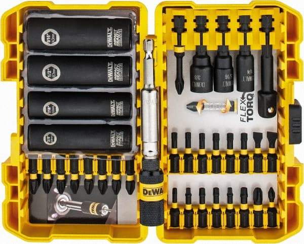 DeWALT - 35 Piece, Screwdriver Insert Bit Set - #1, #2 & #3 Phillips, 1/4 to 3/8" Hex, T20 & T25 Torx, #1, #2 & #3 Pozidriv, #1 to #3 Square Recess - Apex Tool & Supply