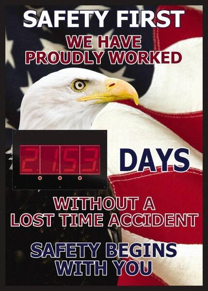 NMC - Scoreboards Scoreboard Type: Digital Scoreboard Legend: Safety First We Have Proudly Worked ____ Days Without A Lost Time Accident On The Job Safety Begins With You - Apex Tool & Supply