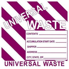 NMC - Universal Label - Legend: Universal Waste Contents______ Accumulation Start Date_____ Shipper_____ Address____ City, State, Zip____, English, Purple, 6" Long x 6" High, Sign Muscle Finish - Apex Tool & Supply