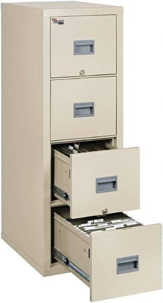 FireKing - 17-3/4" Wide x 52-3/4" High x 25" Deep, 4 Drawer Vertical File - Steel, Parchment - Apex Tool & Supply