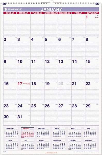 AT-A-GLANCE - 12 Sheet, 20 x 30", Wall Calendar - Blue & Red - Apex Tool & Supply