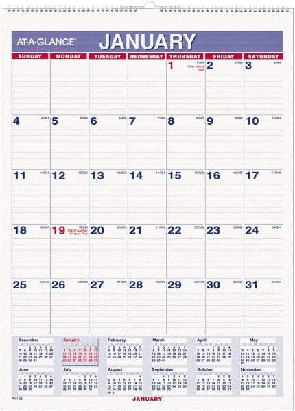 AT-A-GLANCE - 12 Sheet, 8" x 11", Wall Calendar - Blue & Red - Apex Tool & Supply