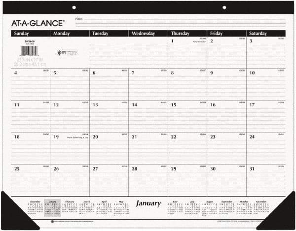AT-A-GLANCE - 12 Sheet, 22 x 17", Desk Pad - White & Black - Apex Tool & Supply