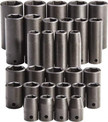 Proto - 30 Piece 1/2" Drive Full Polish Finish Impact Socket Set - 6 Points, 1-1/4" to 1-1/4" (10mm to 24mm) Range, Inch/Metric Measurement Standard - Apex Tool & Supply