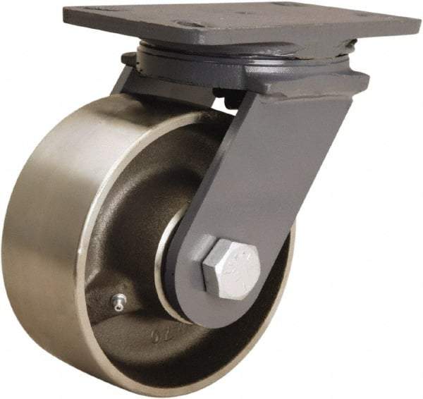 Hamilton - 6" Diam x 2-1/2" Wide x 7-3/4" OAH Top Plate Mount Swivel Caster - Forged Steel, 2,400 Lb Capacity, Tapered Roller Bearing, 4-1/2 x 6-1/2" Plate - Apex Tool & Supply