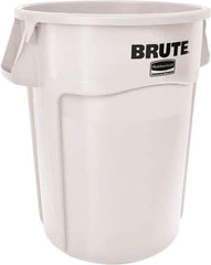 Rubbermaid - 55 Gal White Round Trash Can - Polyethylene, None Graphic, 33.2" High, Lid Not Included - Apex Tool & Supply