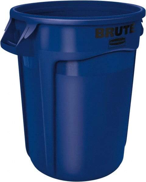 Rubbermaid - 32 Gal Blue Round Trash Can - Polyethylene, 27.77" High - Apex Tool & Supply