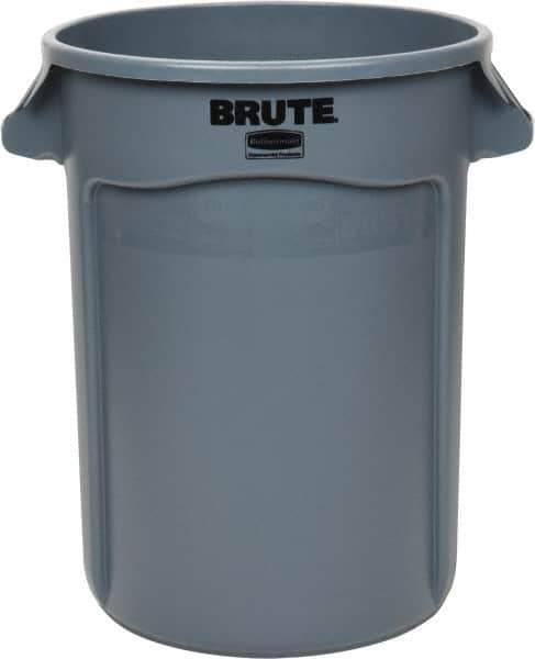Rubbermaid - 32 Gal Gray Round Trash Can - Polyethylene, 27.77" High - Apex Tool & Supply