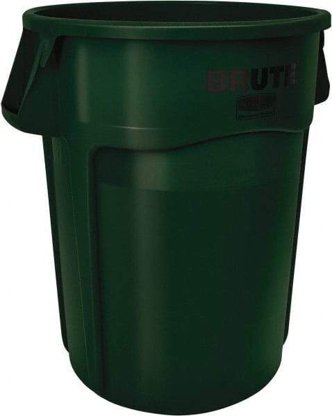 Rubbermaid - 32 Gal Green Round Trash Can - Polyethylene, 27.77" High - Apex Tool & Supply