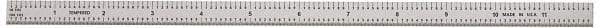 General - 12" Long, 1/100, 1/10" and 0.5, 1mm Graduation, Flexible Steel Rule - Decimal/Metric Graduation Style, 1/2" Wide, Silver, Satin Chrome Finish - Apex Tool & Supply