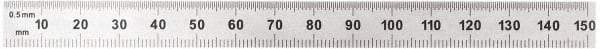 General - 6" Long, 1/100, 1/10" and 0.5, 1mm Graduation, Flexible Steel Rule - Decimal/Metric Graduation Style, 1/2" Wide, Silver, Satin Chrome Finish - Apex Tool & Supply