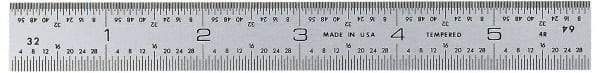 General - 6" Long, 1/64, 1/32, 1/16, 1/8" Graduation, Rigid Steel Rule - 4R Graduation Style, 3/4" Wide, Silver, Satin Chrome Finish - Apex Tool & Supply