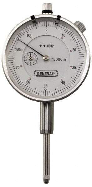 General - 0-100 Dial Reading, 0.001" Graduation Dial Drop Indicator - 2-1/4" Dial, 0.1" Range per Revolution, Revolution Counter - Apex Tool & Supply