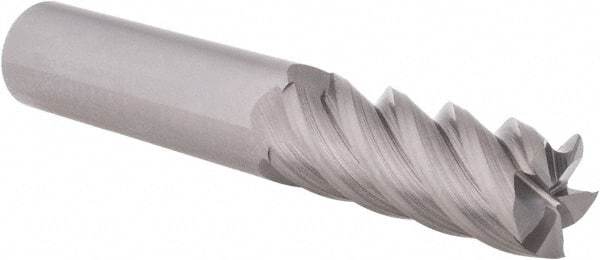 Accupro - 3/8", 1-1/2" LOC, 3/8" Shank Diam, 4" OAL, 5 Flute, Solid Carbide Square End Mill - Single End, Uncoated, Spiral Flute, 45° Helix, Centercutting, Right Hand Cut, Right Hand Flute - Apex Tool & Supply