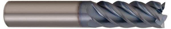 Accupro - 1/4", 1-1/4" LOC, 1/4" Shank Diam, 4" OAL, 5 Flute, Solid Carbide Square End Mill - Single End, TiCN Finish, Spiral Flute, 45° Helix, Centercutting, Right Hand Cut, Right Hand Flute - Apex Tool & Supply