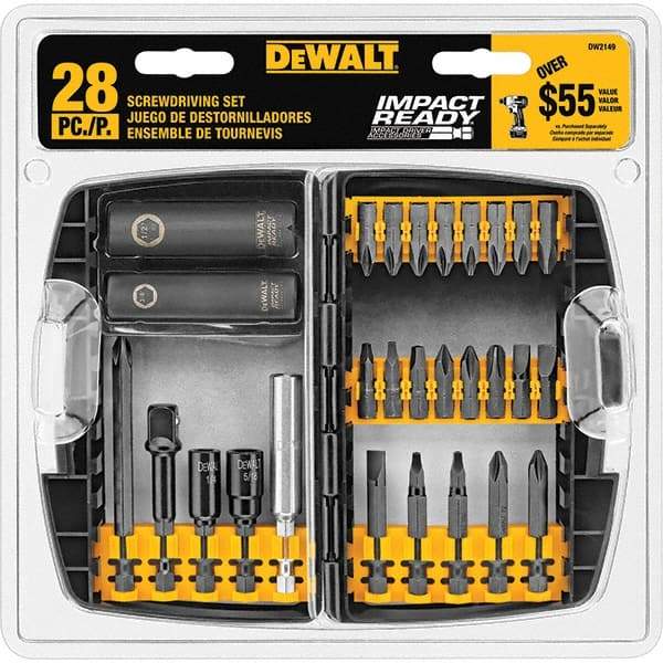 DeWALT - 28 Piece, Screwdriver Bit Set - SQ1, SQ2, SQ3, 1/4" Drive - Apex Tool & Supply