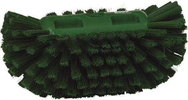 Vikan - 1-1/2" Bristle Length, Polyester Utility Scrub Brush - 5-1/2" Wide Head, 8" OAL, European Threaded Handle, Green, Polypropylene Block - Apex Tool & Supply
