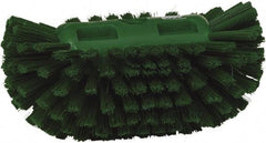 Vikan - 1-1/2" Bristle Length, Polyester Utility Scrub Brush - 5-1/2" Wide Head, 8" OAL, European Threaded Handle, Green, Polypropylene Block - Apex Tool & Supply