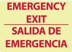 NMC - Emergency Exit, Pressure Sensitive Vinyl Exit Sign - 14" Wide x 10" High, English/Spanish, Glow-in-the-Dark - Apex Tool & Supply