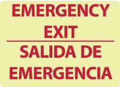NMC - Emergency Exit, Pressure Sensitive Vinyl Exit Sign - 14" Wide x 10" High, English/Spanish, Glow-in-the-Dark - Apex Tool & Supply