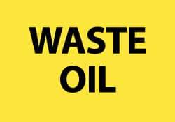 NMC - Hazardous Materials Label - Legend: Waste Oil, English, Black & Yellow, 5" Long x 3" High, Sign Muscle Finish - Apex Tool & Supply