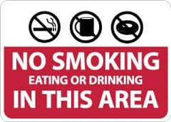 NMC - "No Smoking Eating or Drinking in This Area", 10" Long x 14" Wide, Pressure-Sensitive Vinyl Safety Sign - Rectangle, 0.004" Thick, Use for Smoking Regulations - Apex Tool & Supply