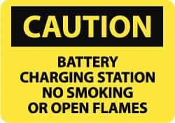 NMC - "Caution - Battery Charging Station - No Smoking or Open Flames", 7" Long x 10" Wide, Aluminum Safety Sign - Rectangle, 0.04" Thick, Use for Accident Prevention - Apex Tool & Supply