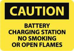 NMC - "Caution - Battery Charging Station - No Smoking or Open Flames", 7" Long x 10" Wide, Aluminum Safety Sign - Rectangle, 0.04" Thick, Use for Accident Prevention - Apex Tool & Supply