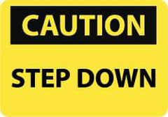 NMC - "Caution - Step Down", 7" Long x 10" Wide, Aluminum Safety Sign - Rectangle, 0.04" Thick, Use for Accident Prevention - Apex Tool & Supply