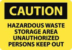 NMC - "Caution - Hazardous Waste Storage Area - Unauthorized Persons Keep Out", 10" Long x 14" Wide, Pressure-Sensitive Vinyl Safety Sign - Rectangle, 0.004" Thick, Use for Hazardous Materials - Apex Tool & Supply